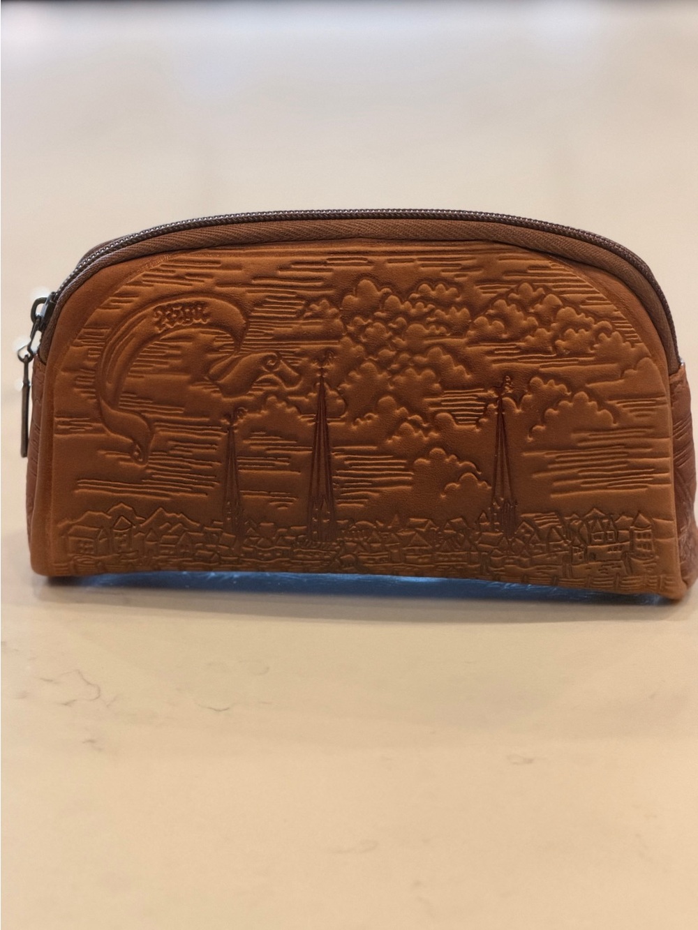 Vintage Tooled Leather Old Riga City Pouch/Cosmetic Bag